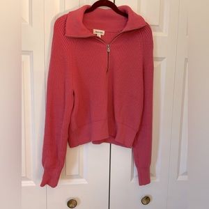 Open Edit Pink Quarter Zip Sweater Medium Ribbed Knit Pullover Cozy